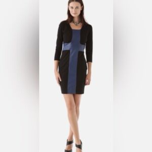 Robert Rodriguez Black Dress with Blue Leather Insert Size 6